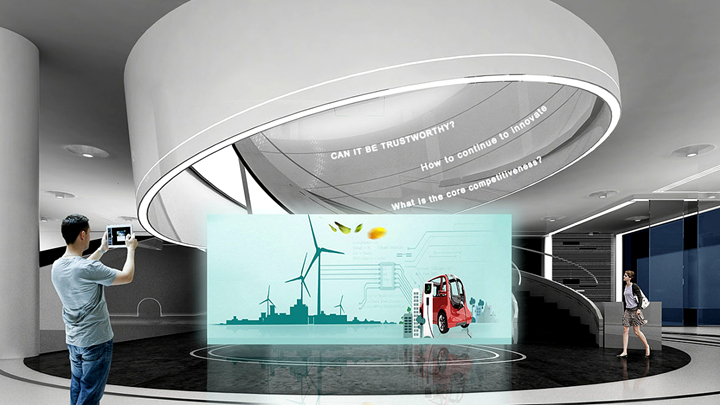 新能源展廳中將多媒體在序廳中使用